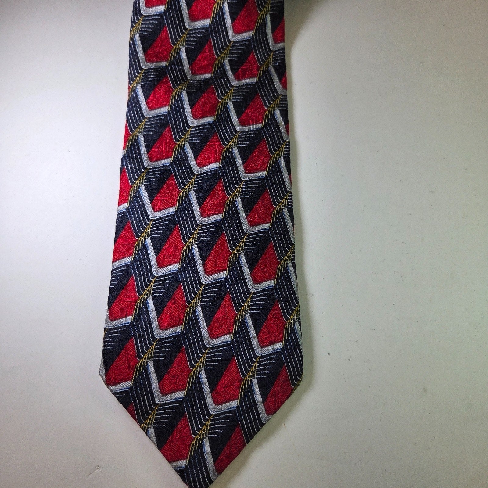 Ermenegildo Zegna Silk Tie Geometric Red Navy Gold Made in Italy 58"