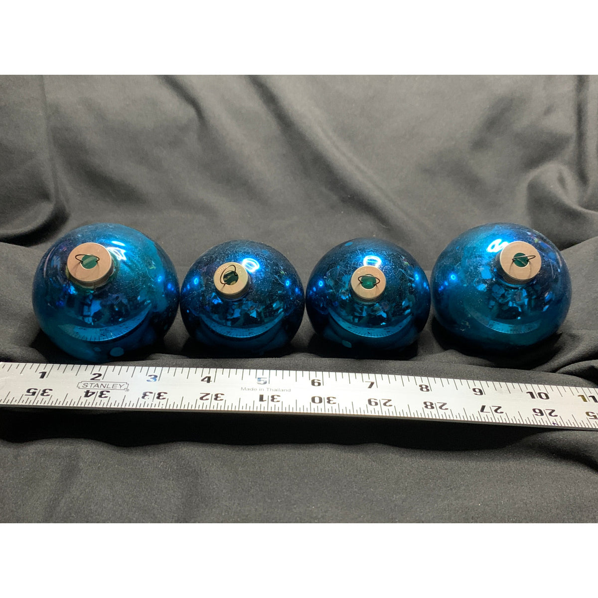 Vintage 1940s Glass Christmas Ornaments Lot 4 Blue Made in U.S. of A. Prewar