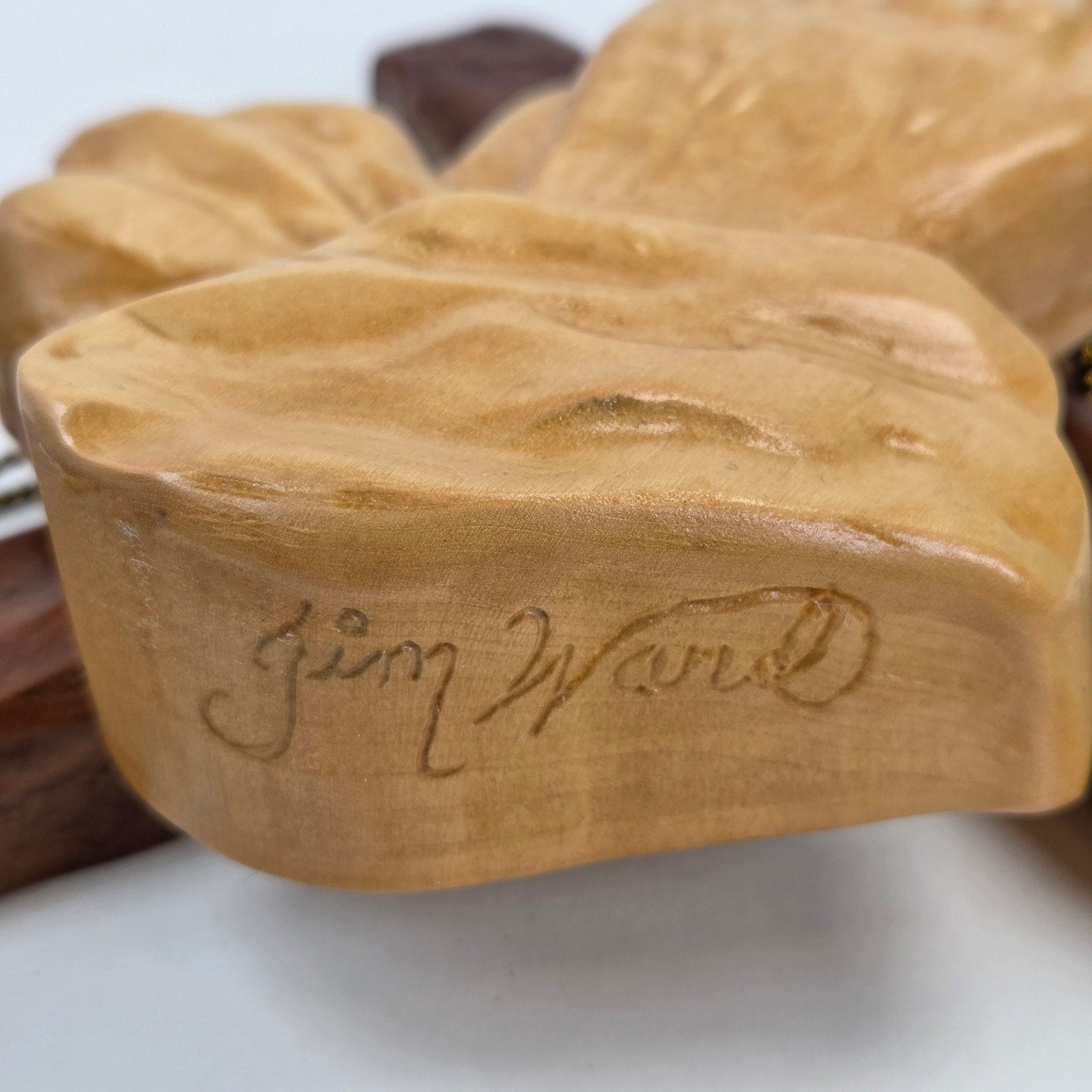 Signed Jim Ward Hand Carved Wooden Praying Hands Cross Wall Hanging Folk Art