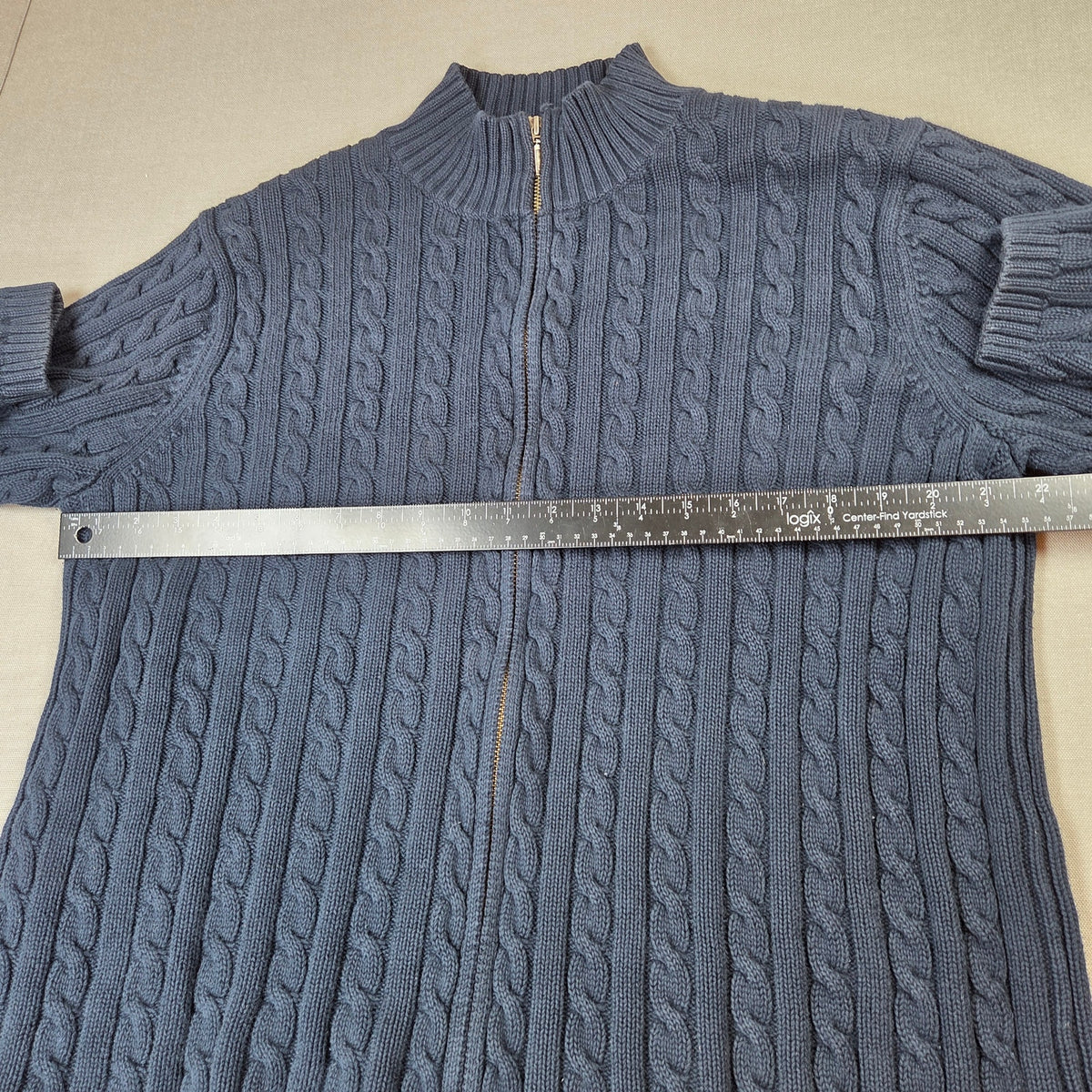Vintage LL Bean Womens XL Cotton Cable Knit Full Zip Mock Neck Sweater Hong Kong