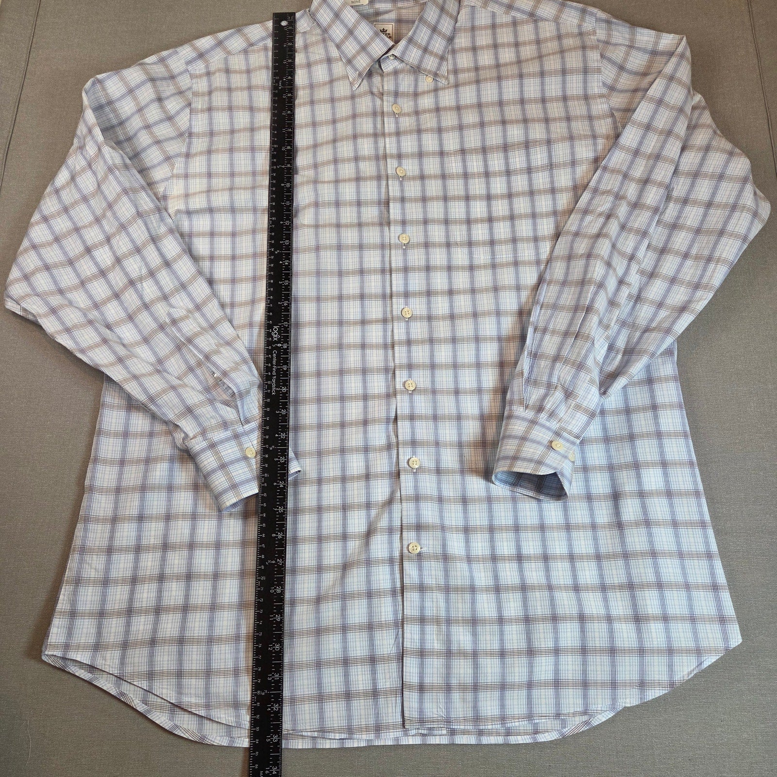 Peter Millar XL Cotton Plaid Button Down Shirt Blue Tan Long Sleeve Casual