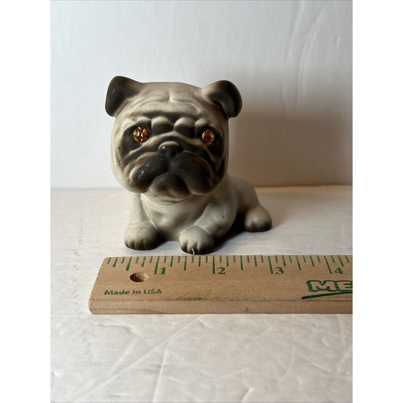 Vintage Roselane USA Bisque Bulldog Figurine Rhinestone Eyes Pottery