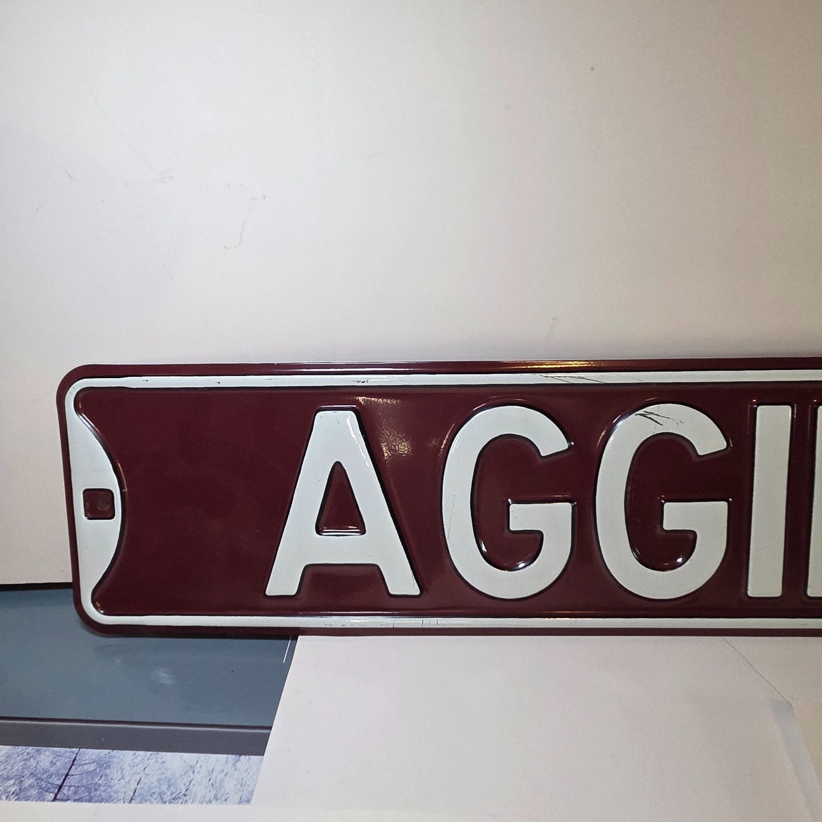 Texas A&M AGGIELAND Embossed Metal Street Sign Maroon White 36" x 6" – NCAA