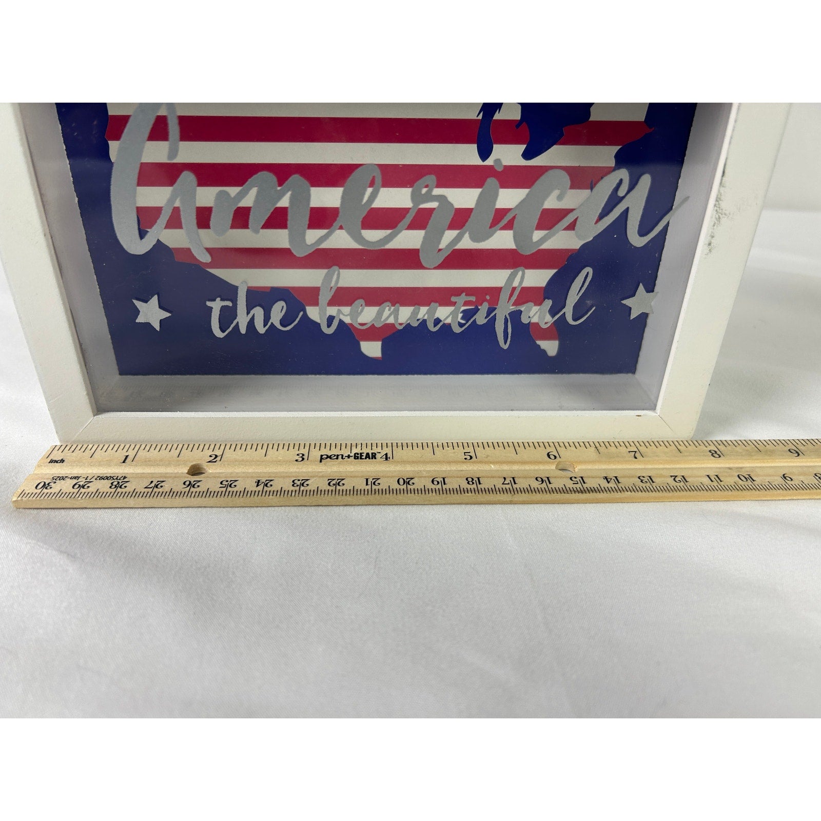 America The Beautiful Shadow Box Patriotic USA Flag Wood Sign Decor