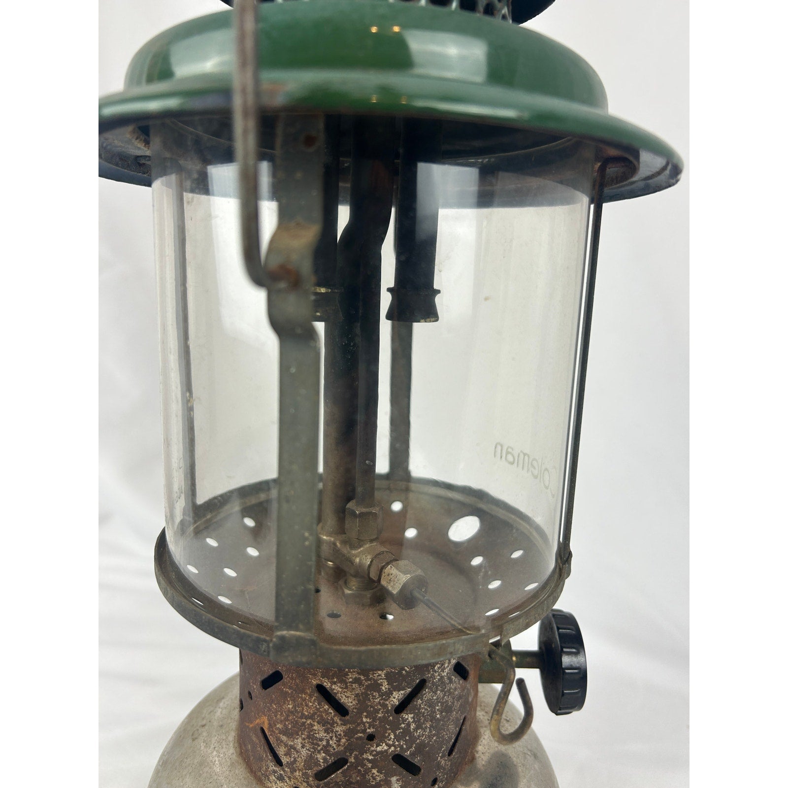 Coleman Double Mantle Lantern Green Top Pyrex Globe Made in USA Vintage