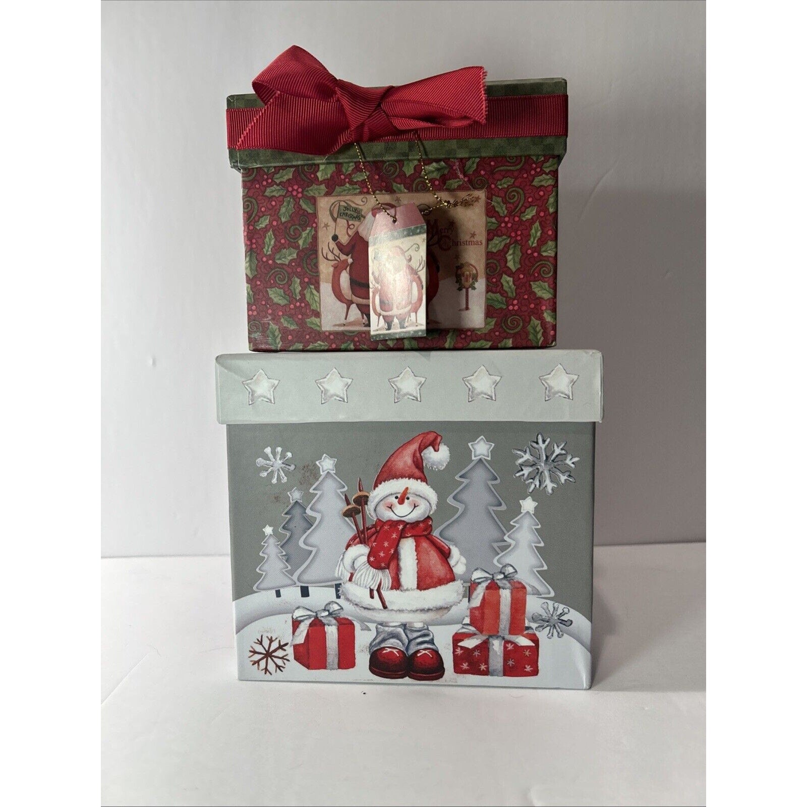 2 Small Decorative Square Gift Box, 1 Snowman, 1 Santa