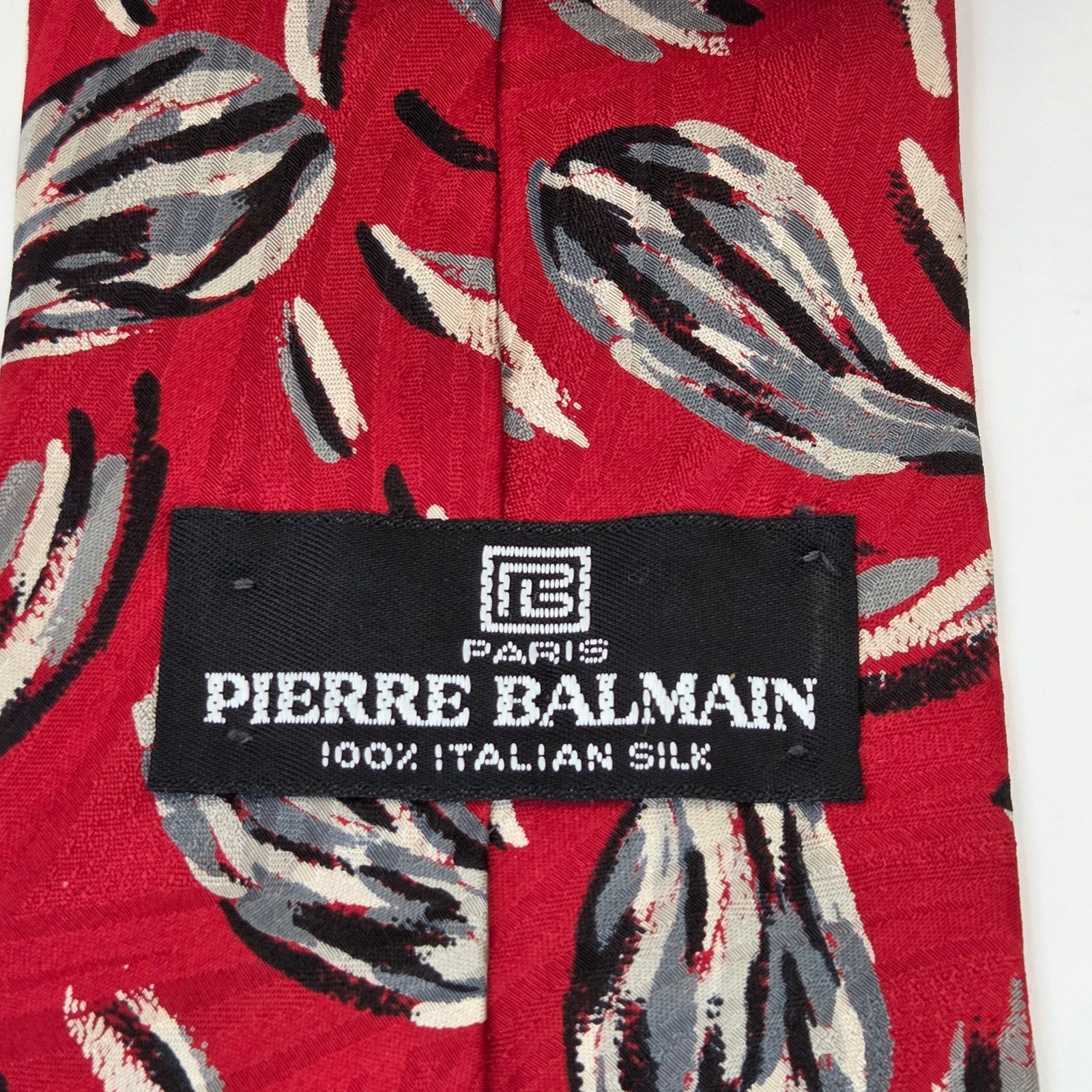 Pierre Balmain Paris Italian Silk Tie Red Abstract Wide Designer Necktie Vintage