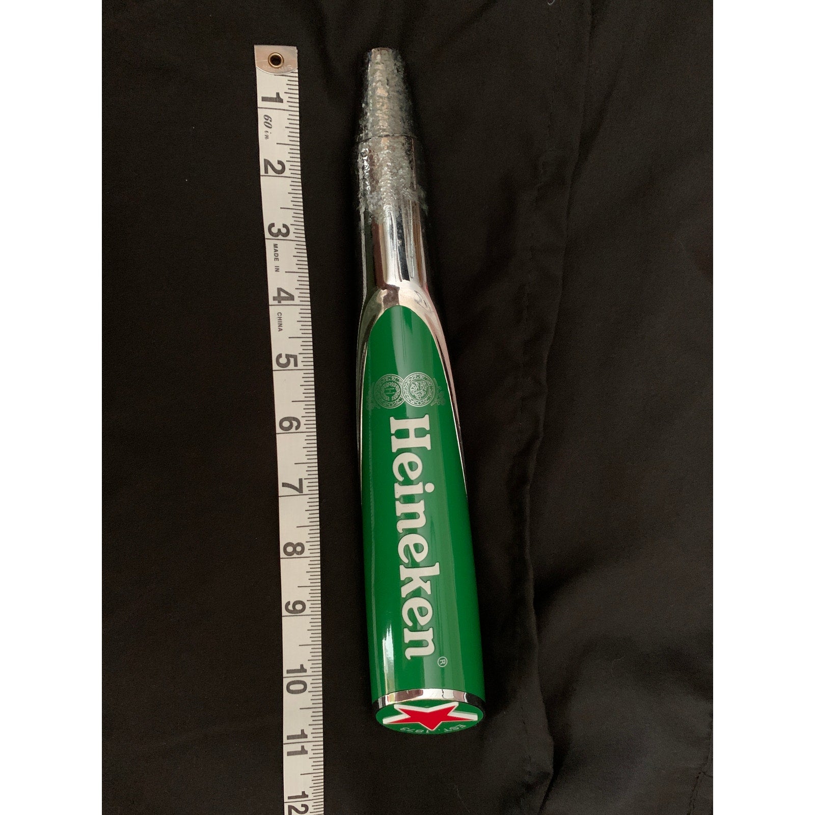 Heineken Beer Tap Handle Green Chrome Red Star Holland 10.5 in Distressed