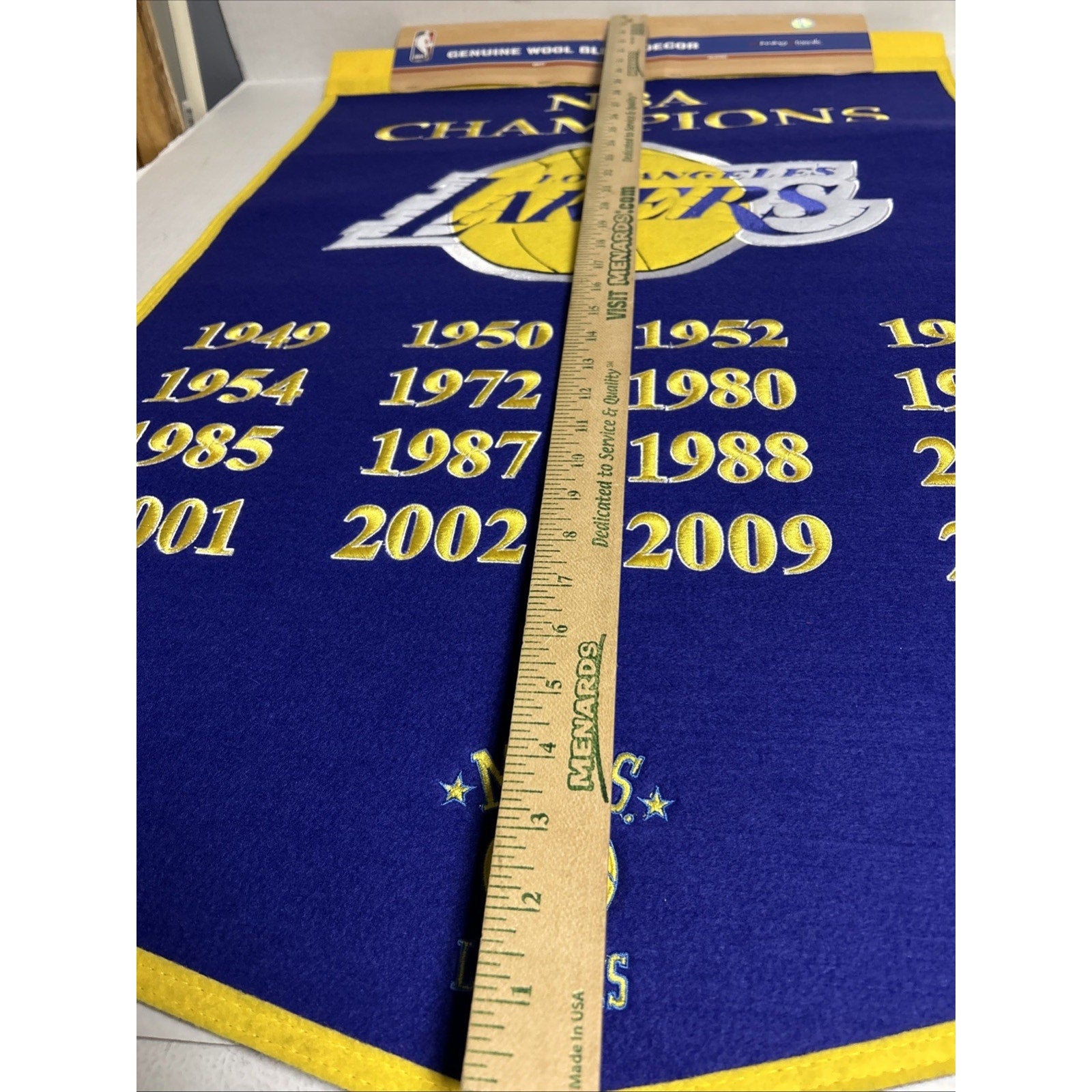 Los Angeles Lakers Wool Blend NBA Champions Banner, 24" x 36"