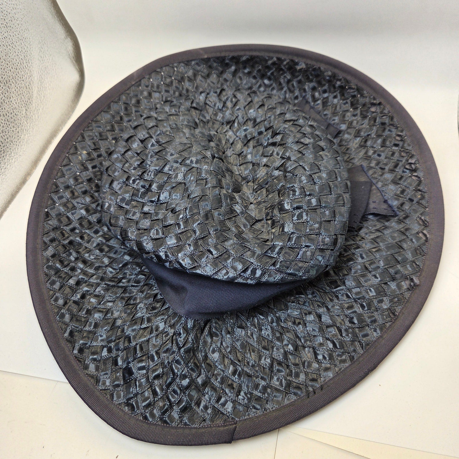 Ken Blair Vintage Straw Hat Navy Wide Brim Union Made USA Size 6 Small
