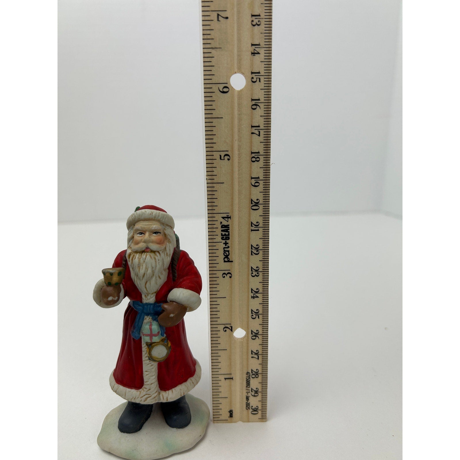 Christmas Traditions 4" Ceramic Santa Figurine Red Coat Hand Painted w Box