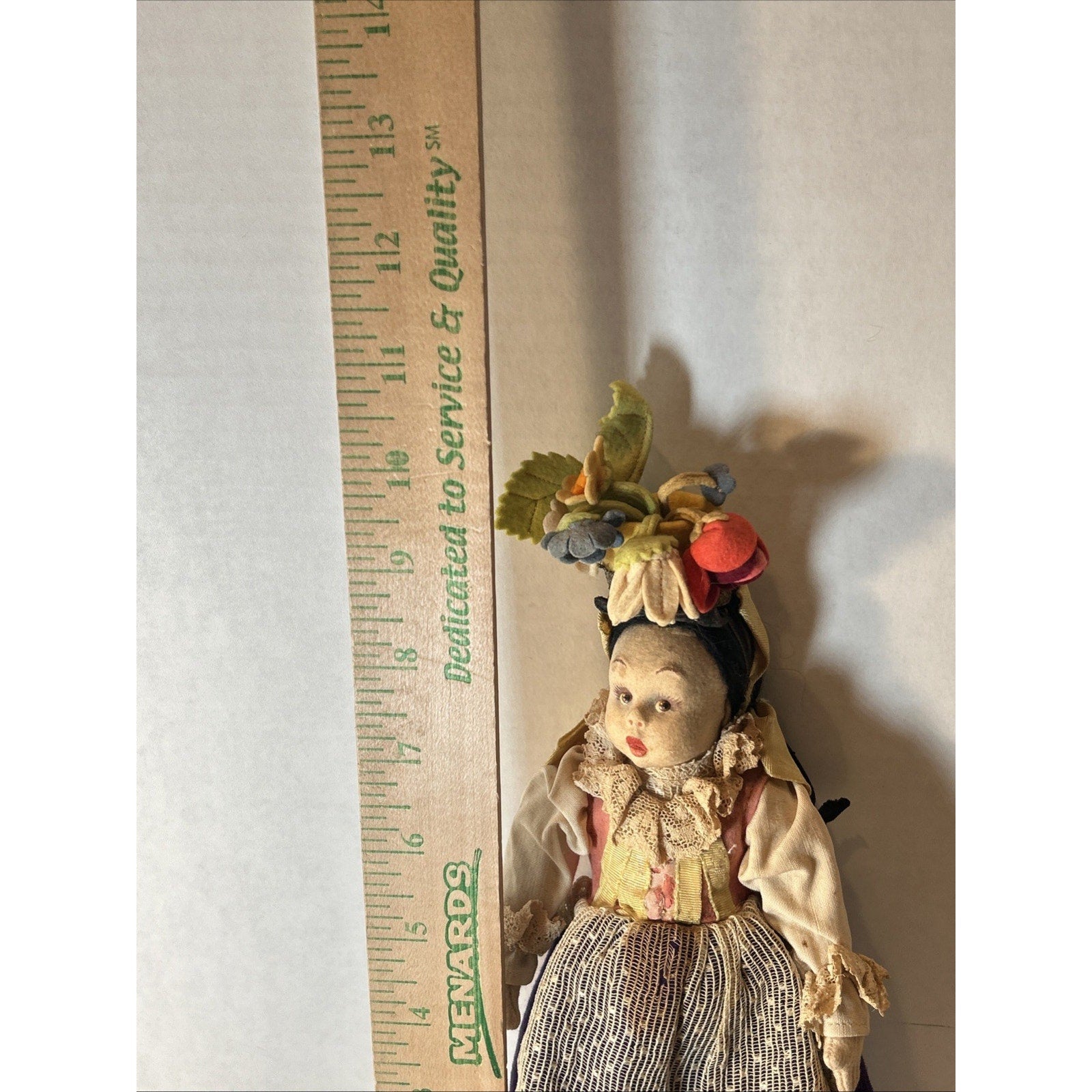 Antique Italian Lenci-Style Felt Doll w/ Flower Pot 11” Val Gardena c.1920s