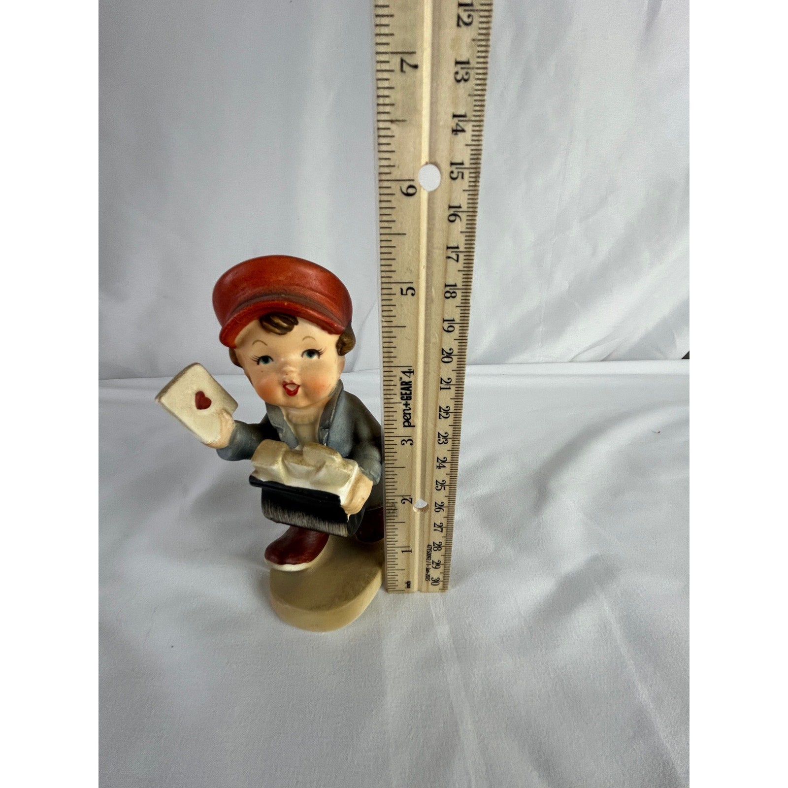 Mid Century Japan Mail Carrier Boy Figurine Heart Letter Ceramic