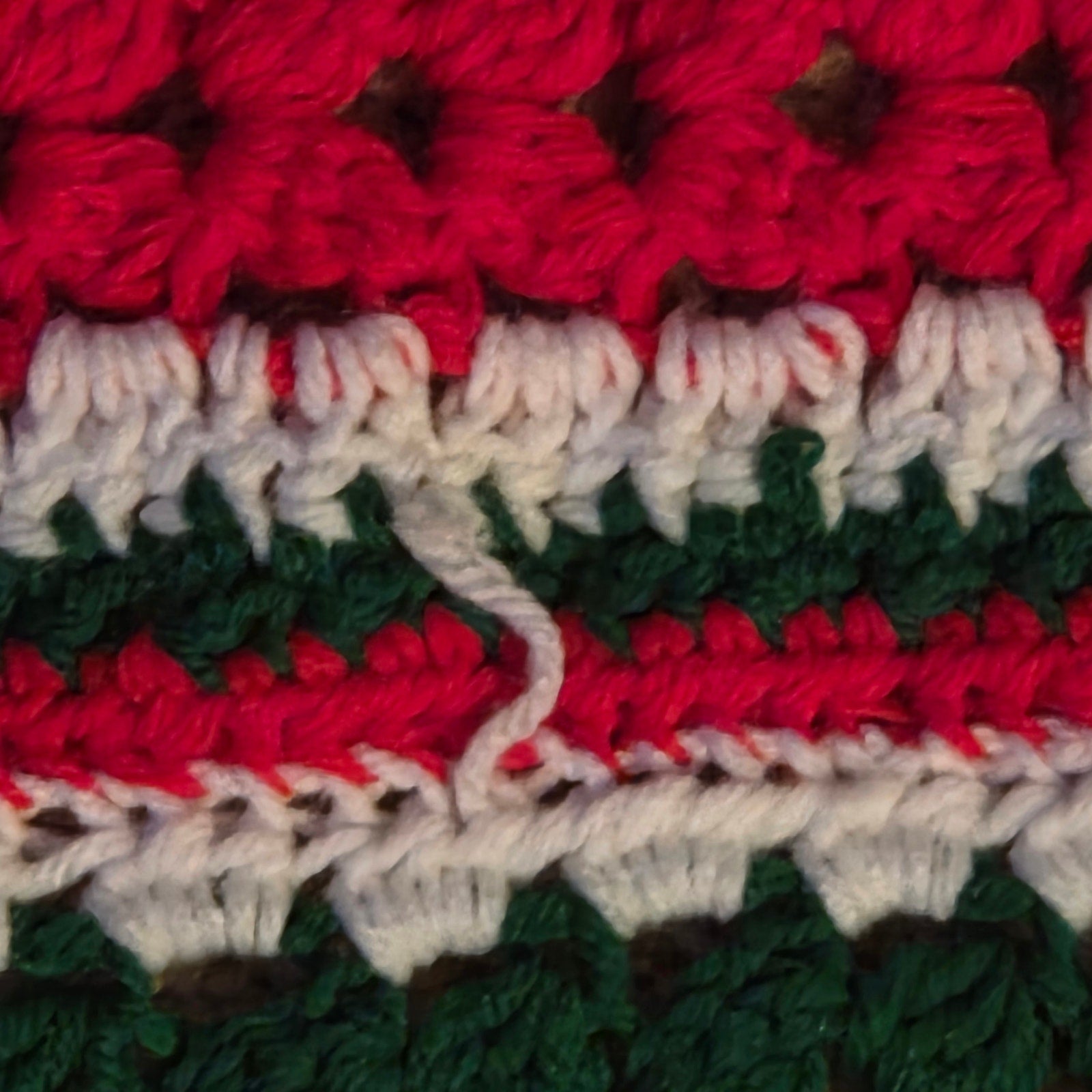 Handmade Crochet Afghan Blanket Red Green White Christmas Throw 73x70
