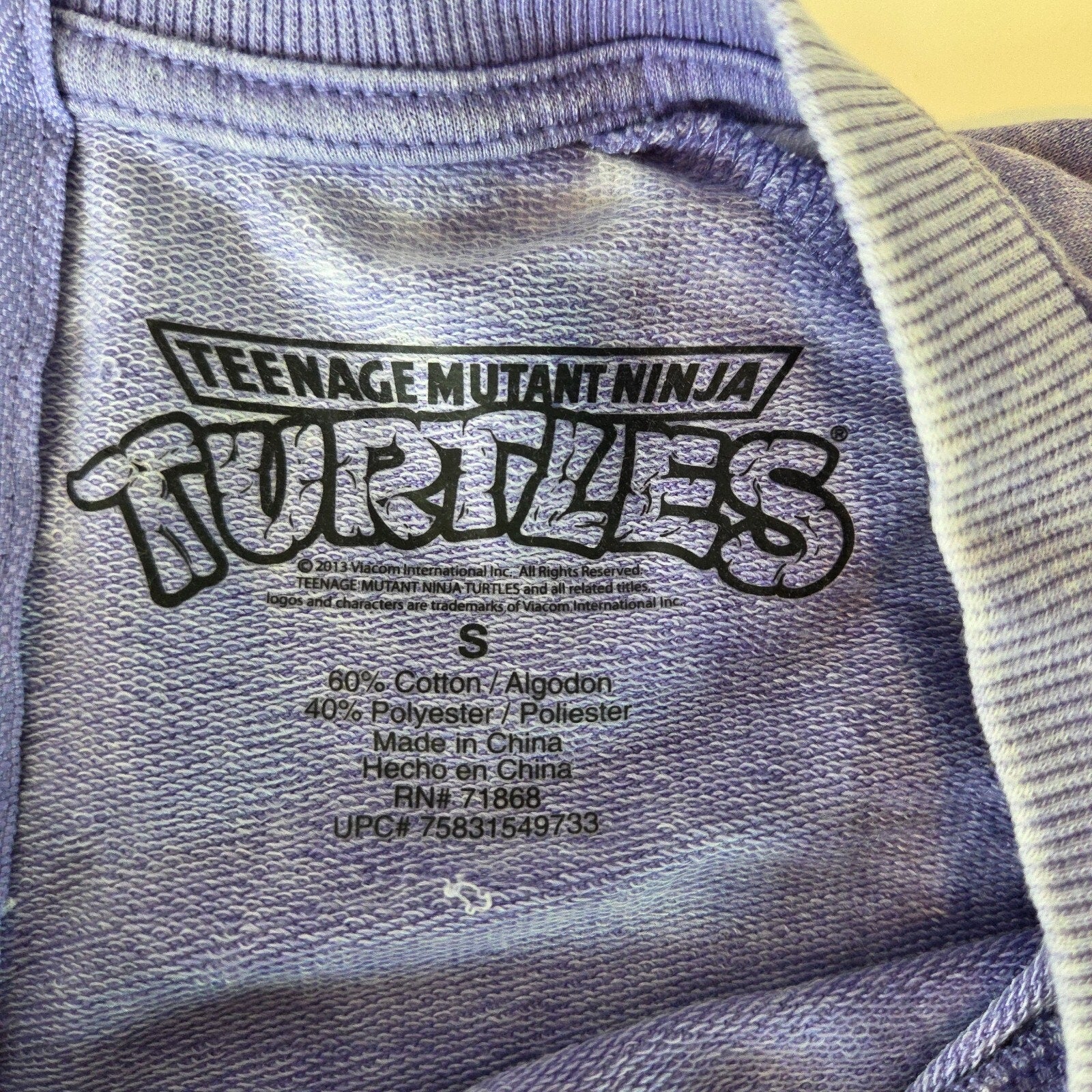 Wet Seal Teenage Mutant Ninja Turtle Sweatshirt Rear 1/4 Zip Purple Size S