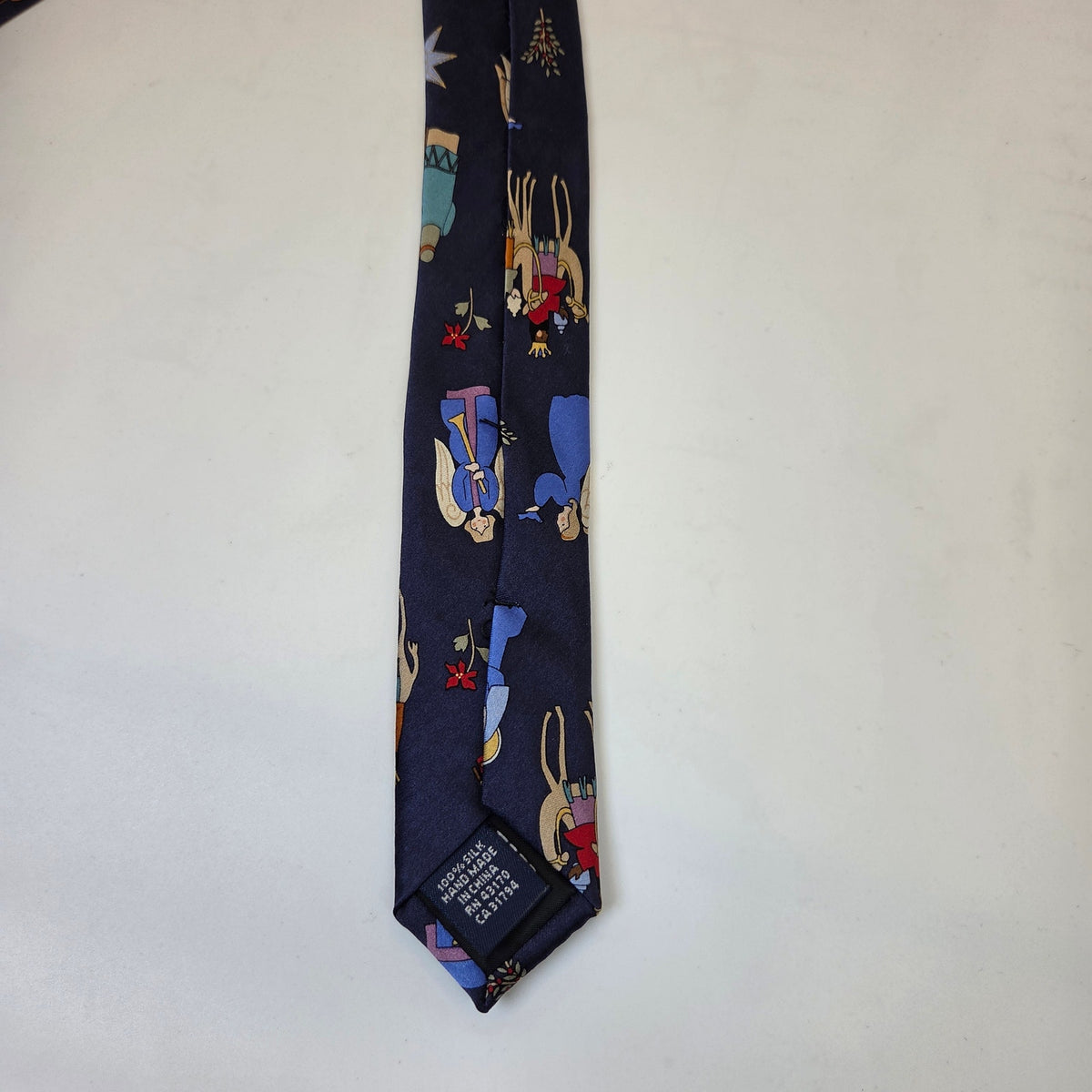 John Ashford Nativity Christmas Silk Tie Angels Wise Men Blue Handmade