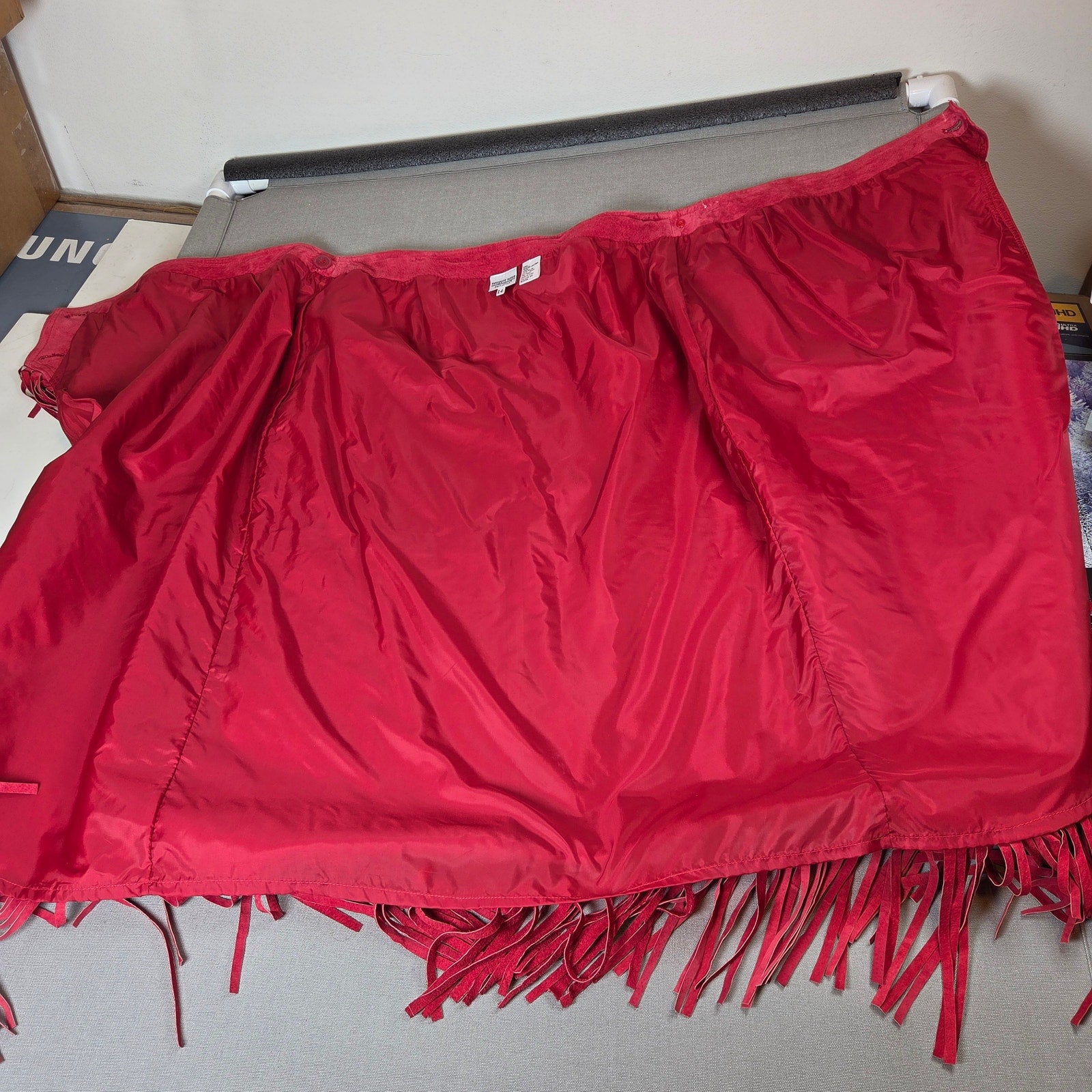 Newport News Red Leather Fringe Wrap Skirt Western Boho Women Size 14