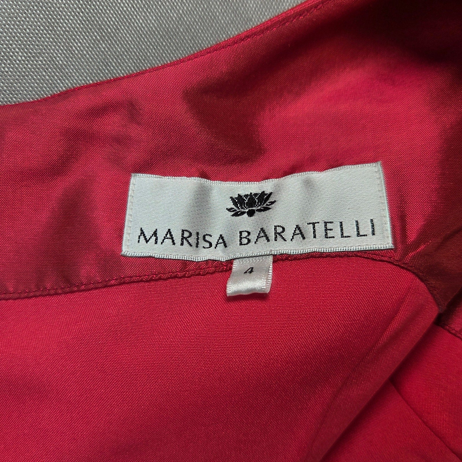 Marisa Baratelli Thai Silk One Shoulder Ruffle Cocktail Dress Red Size 4