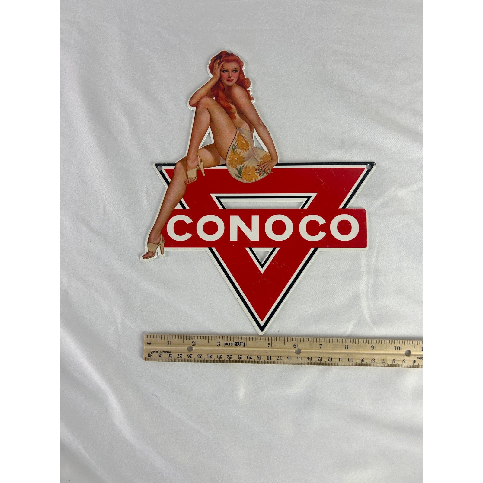 Retro Conoco Pin Up Girl Advertising Wall Sign Plastic Gas Oil Decor
