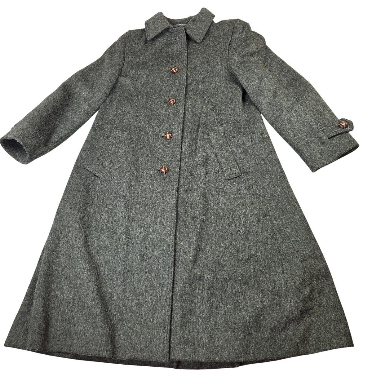 Vintage Hummelsheim Wool Coat Kids EU 140 Green Long Overcoat Germany 75% Wool