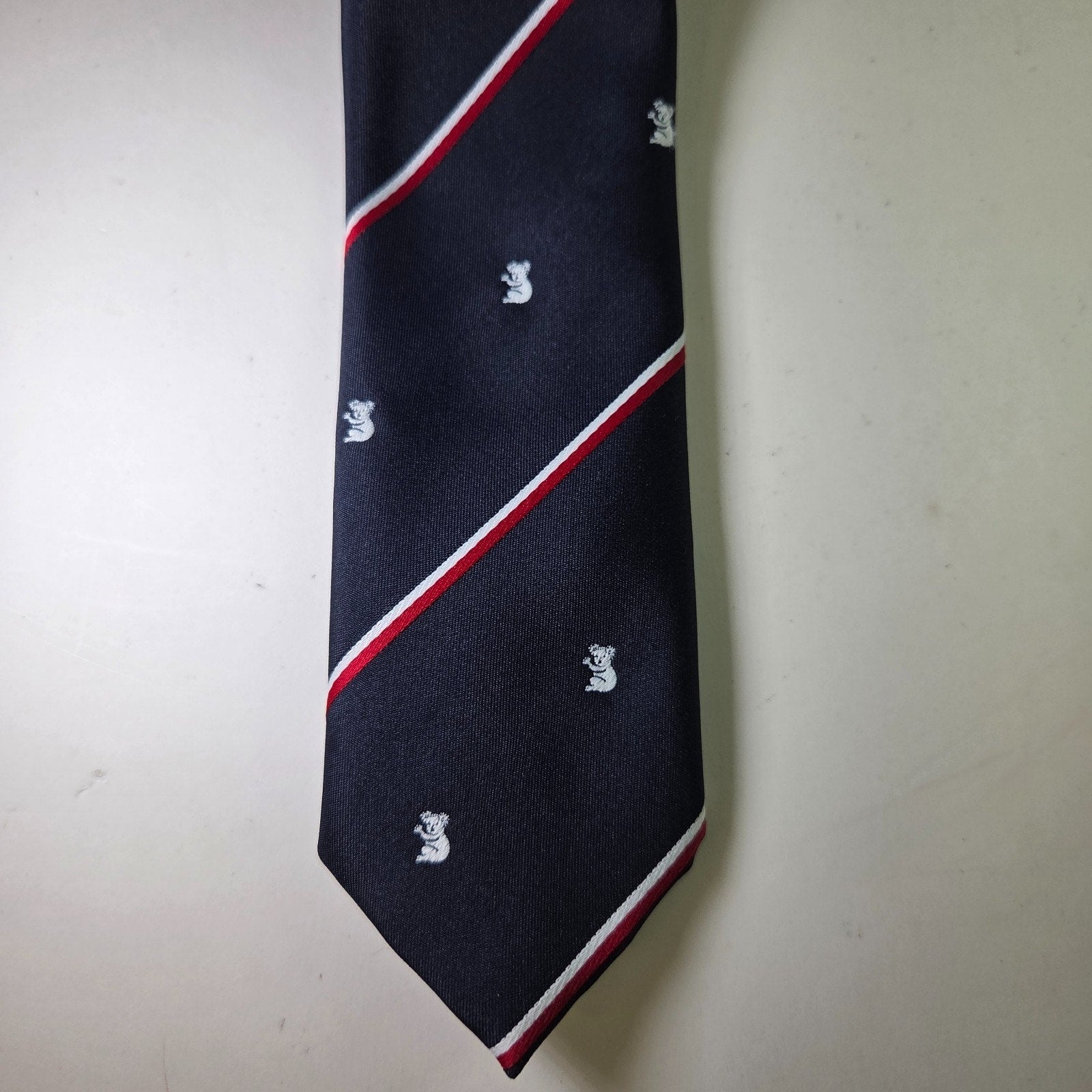 Austico Koala Novelty Stripe Tie Navy Red White Made in Australia 53" x 2.75"