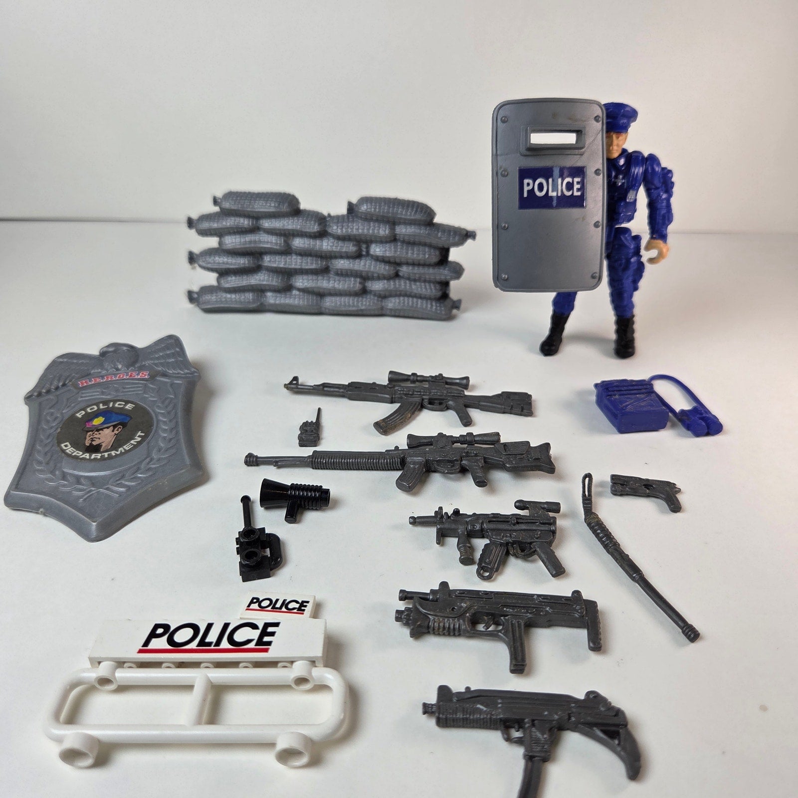 Chap Mei Police SWAT Action Figure w Weapons Gear Mixed Accessory Lot