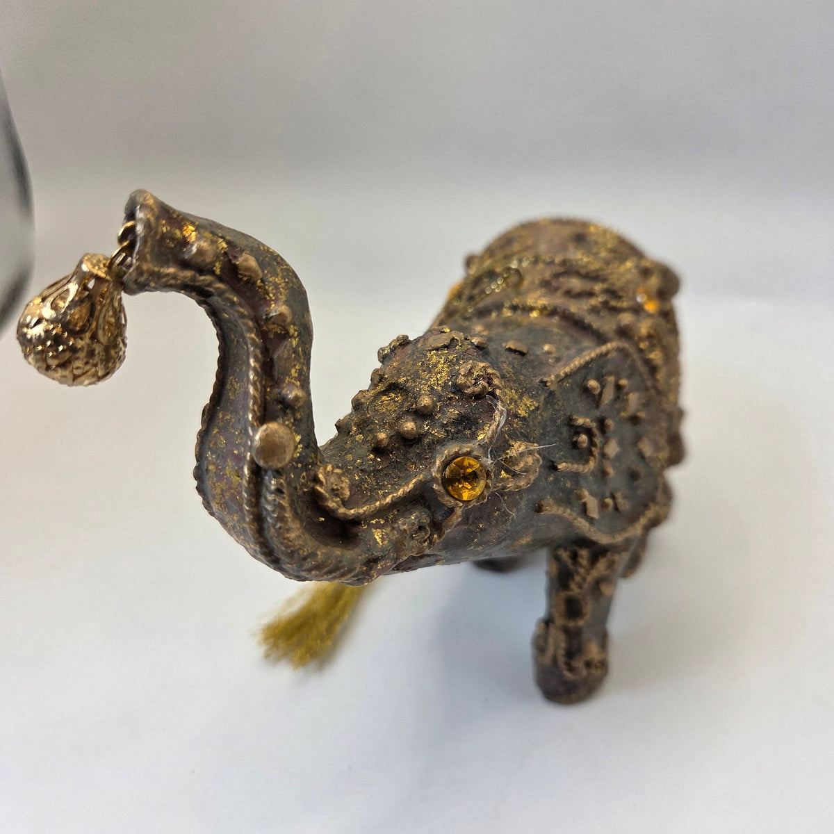 Silvestri Handcrafted Elephant Ornament Resin Jeweled Gold Tassel Decor