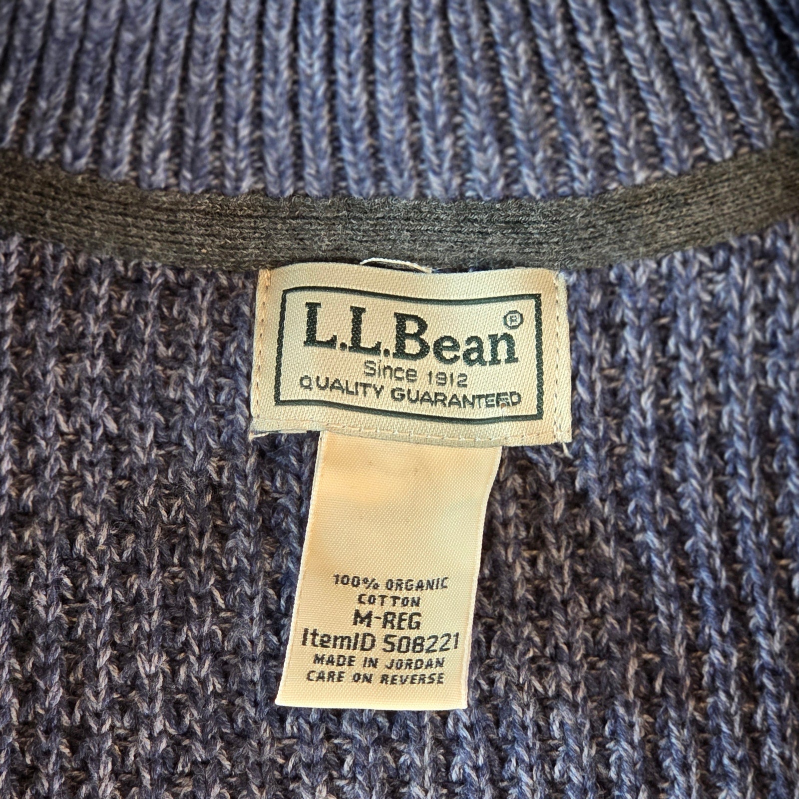 L.L. Bean Organic Cotton Full Zip Sweater Men’s M Blue Knit Jordan