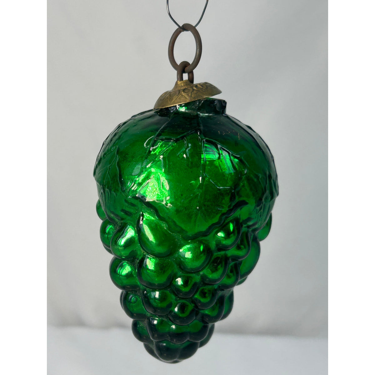 Antique 1800s German Kugel Green Grape Cluster Glass Christmas Ornament 4"