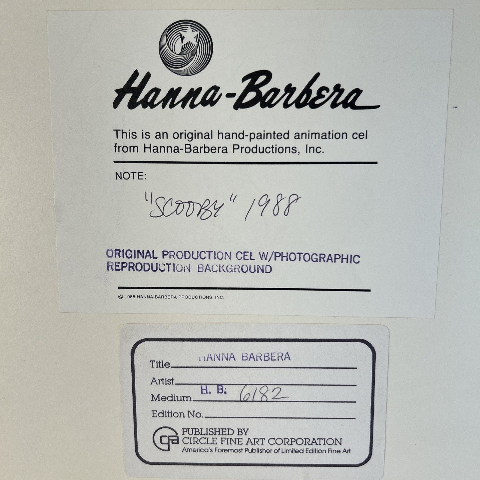 Scooby-Doo Animation Cel 1988 Hanna Barbera Signed Repro Cel w/ New Frame
