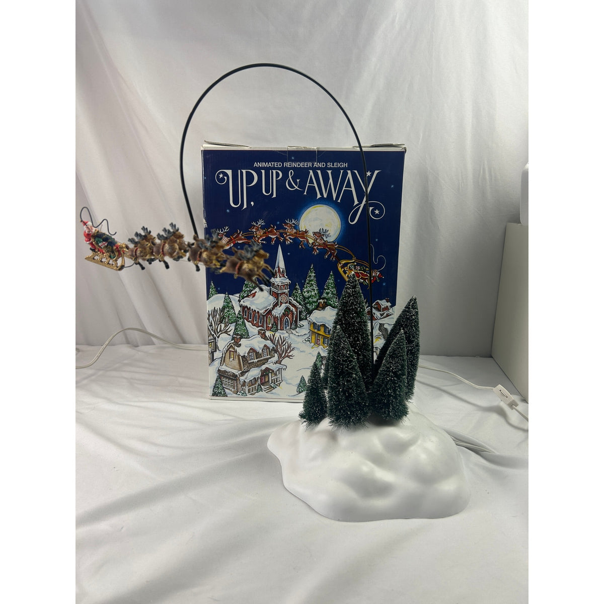 Dept 56 Up Up & Away Animated Santa Reindeer Sleigh 52593 Retired 1999 tested