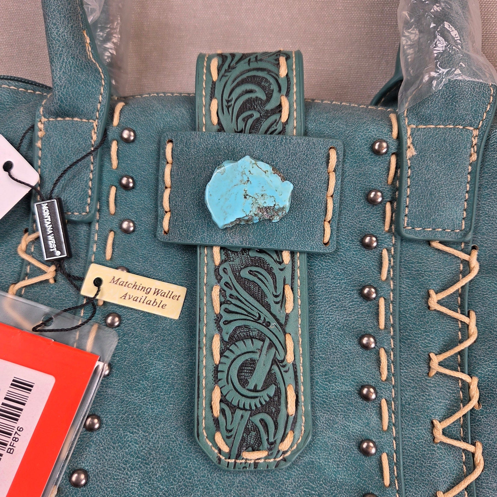Montana West Twin Creek BF876 Western Turquoise Stone Tote Handbag NWT 2023