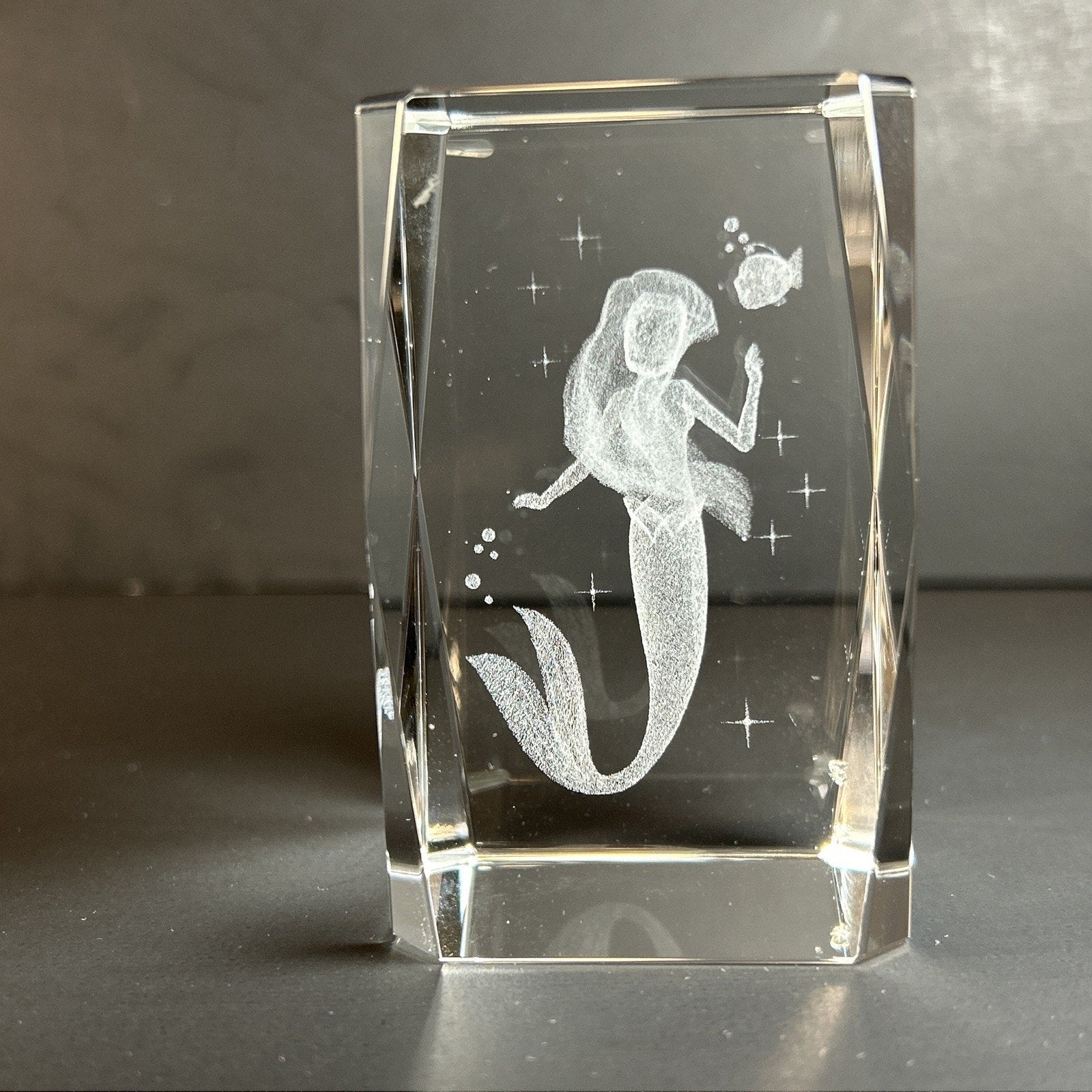 Ariel the Little Mermaid 3d Etched Disney Crystal Glass 3"x2" Paper Weight