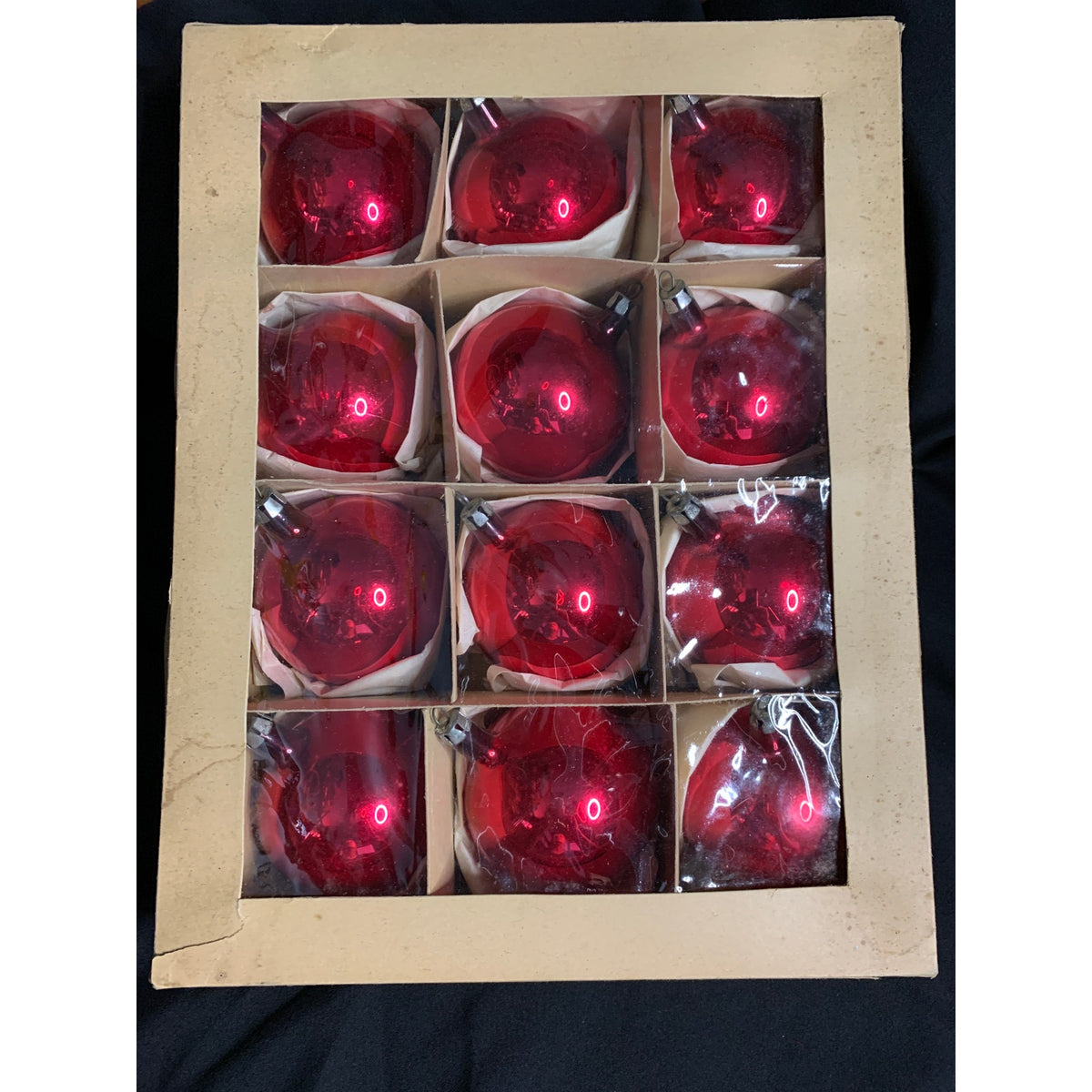 Vintage Fantasia Poland Red Glass Christmas Ball Ornaments 2.75" Box of 12