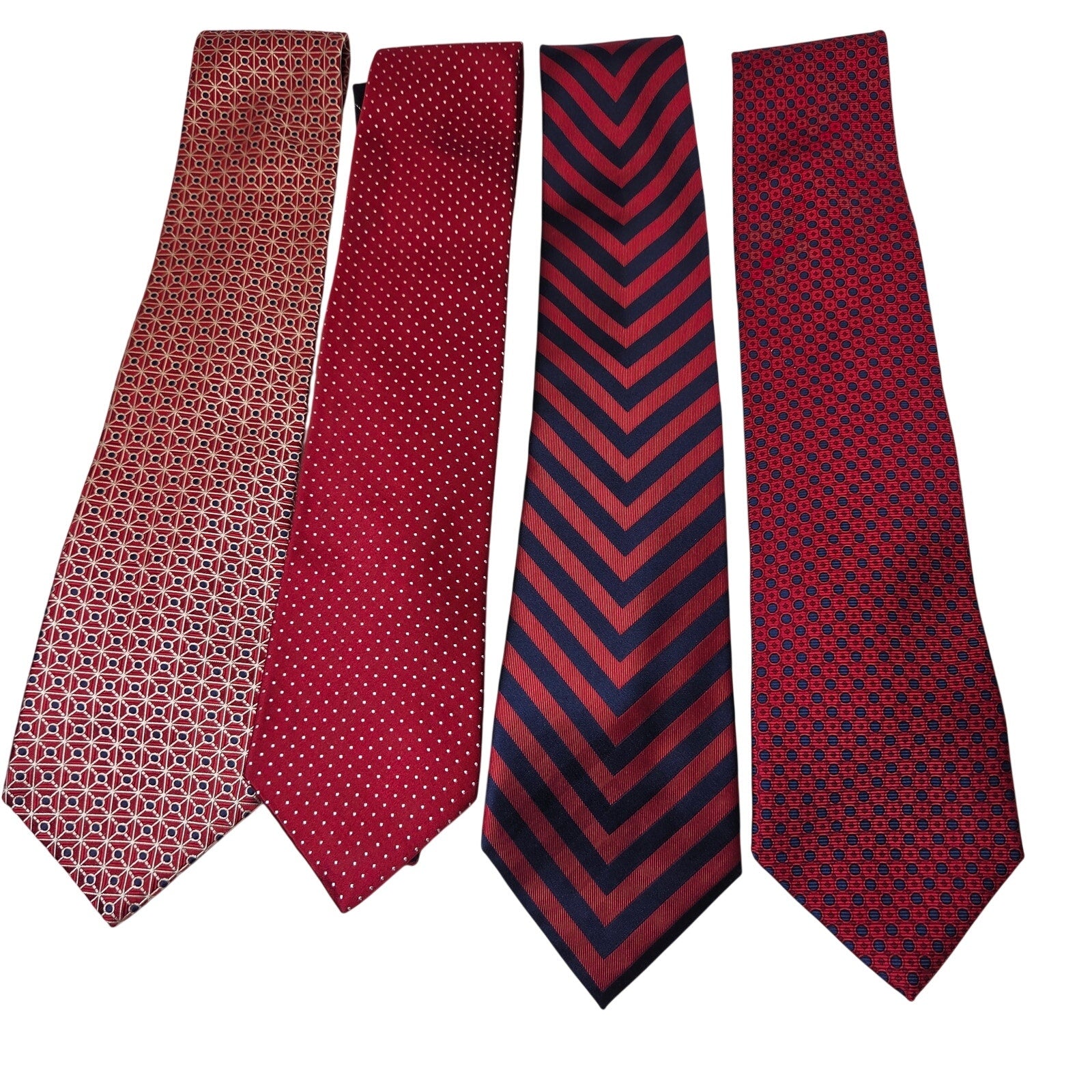Tommy Hilfiger Red Silk Tie Lot 4 USA Striped Polka Dot Geometric Contrast Tips