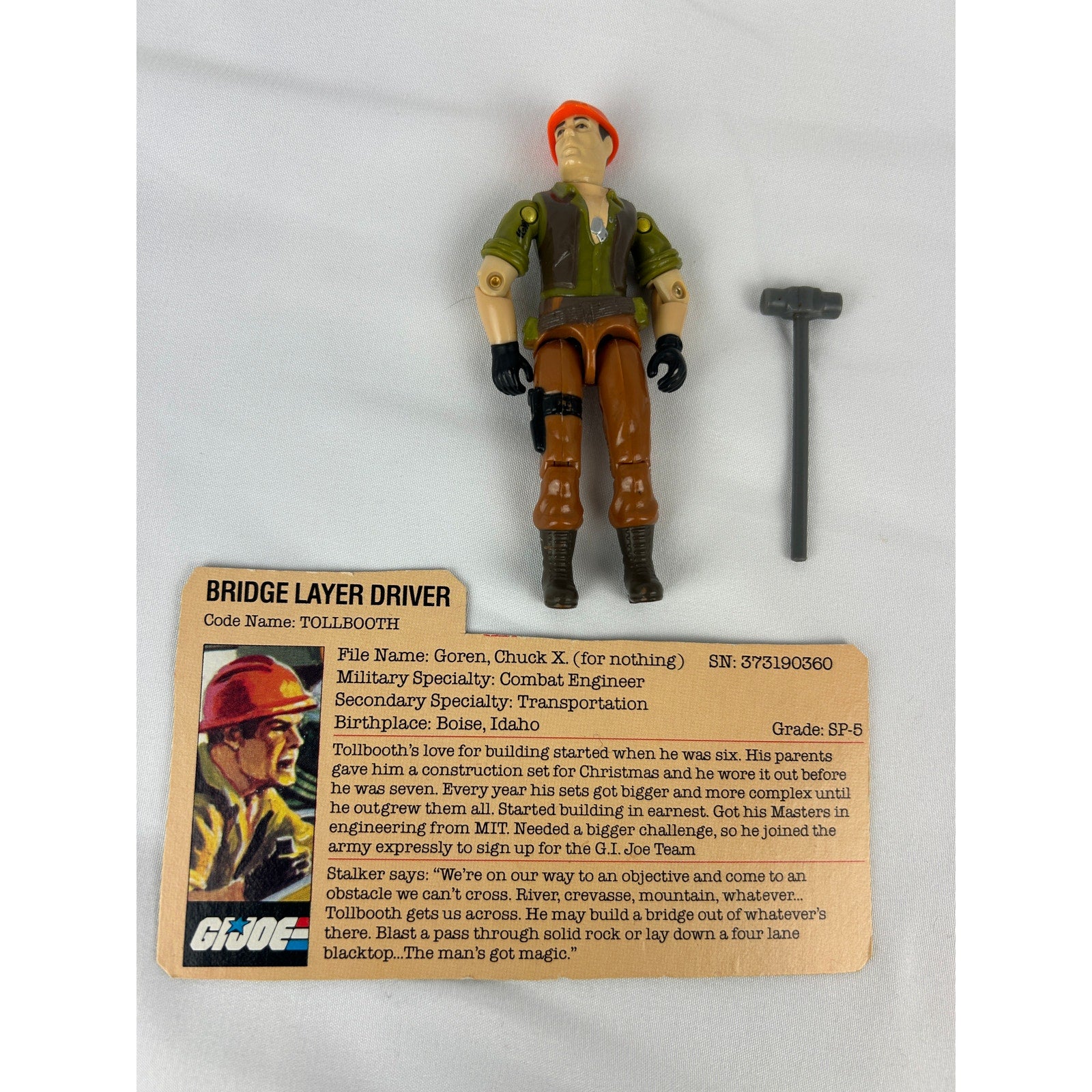GI Joe Tollbooth Bridge Layer Driver v1 Figure Complete w/ Sledge and File Card