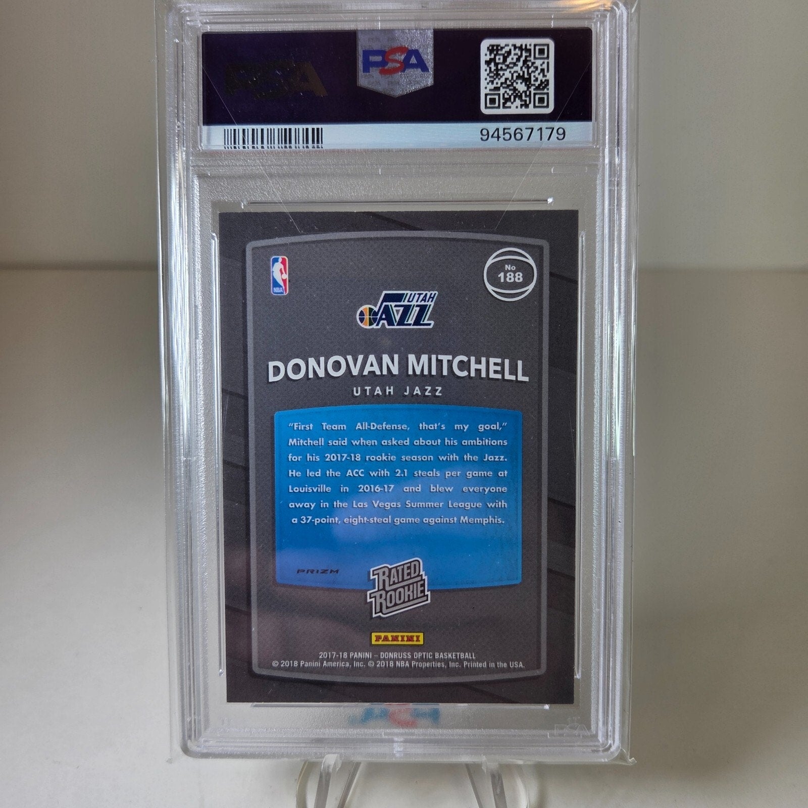 2017 Panini Donruss Optic Donovan Mitchell Blue Velocity RC PSA 10