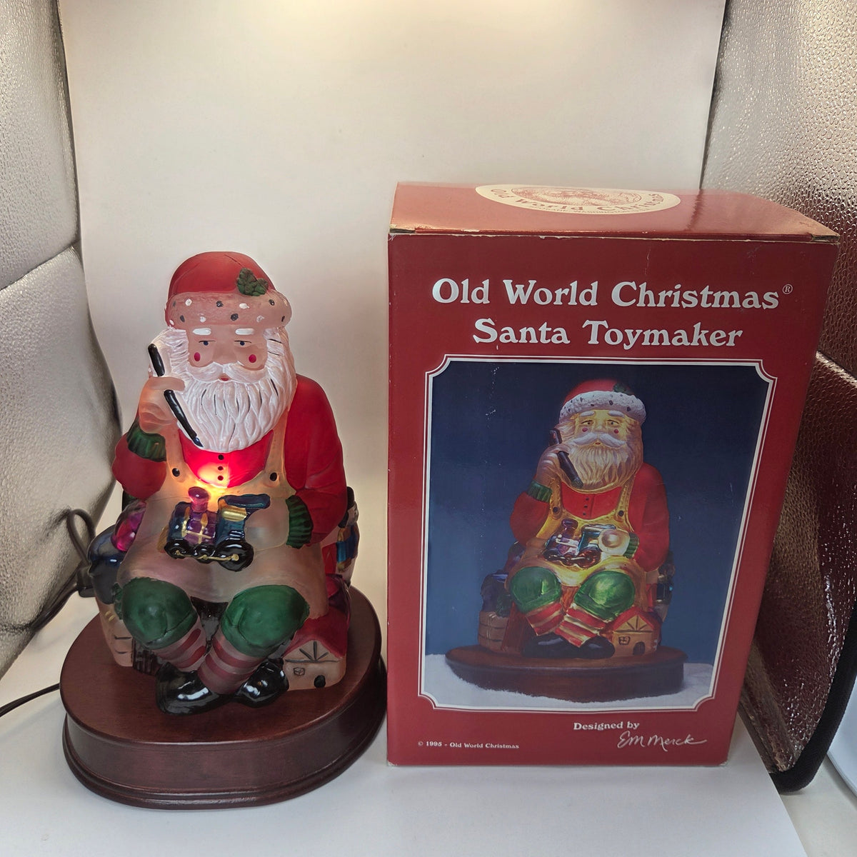Old World Christmas 1995 Santa Toymaker Light EM Merck w Original Box Vintage