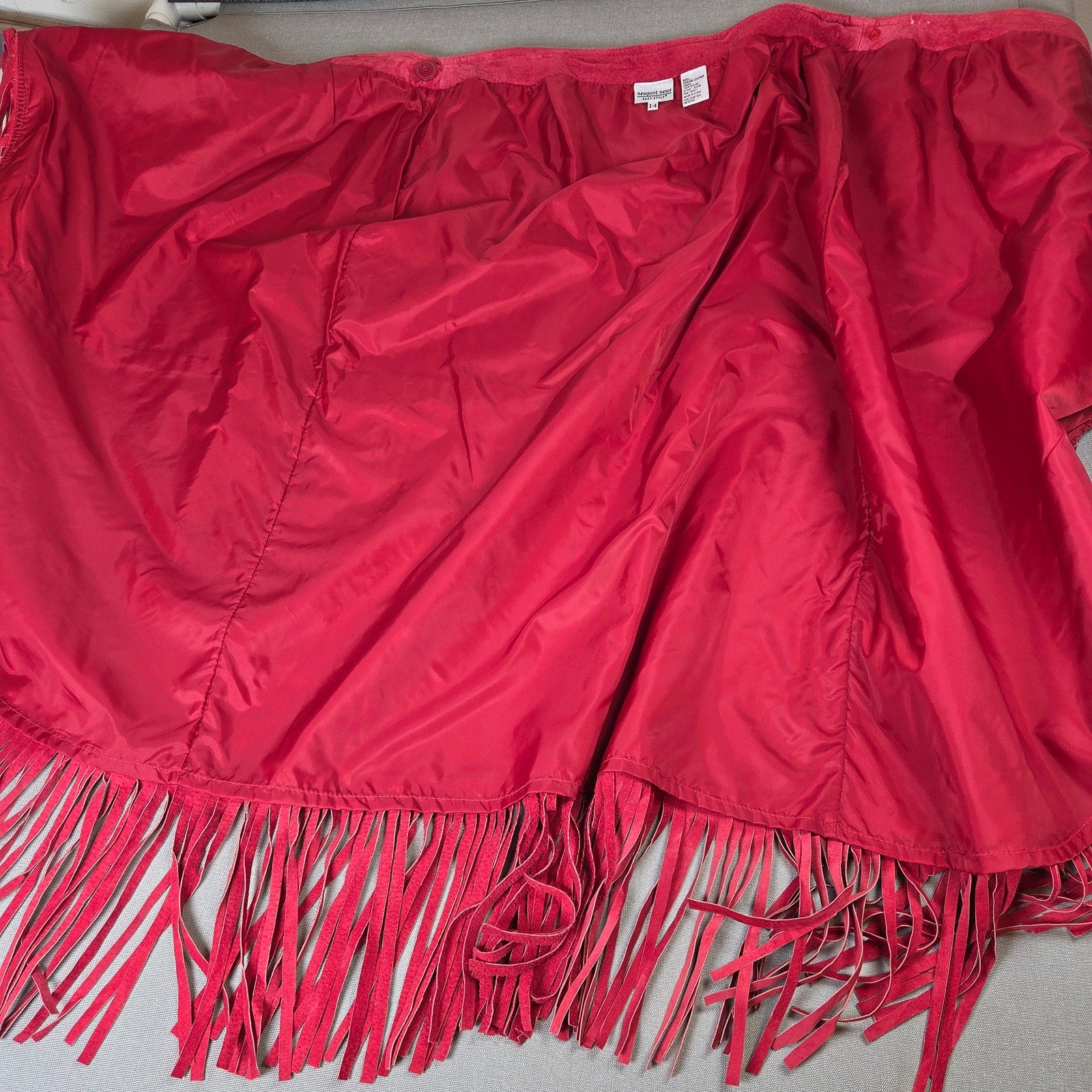 Newport News Red Leather Fringe Wrap Skirt Western Boho Women Size 14
