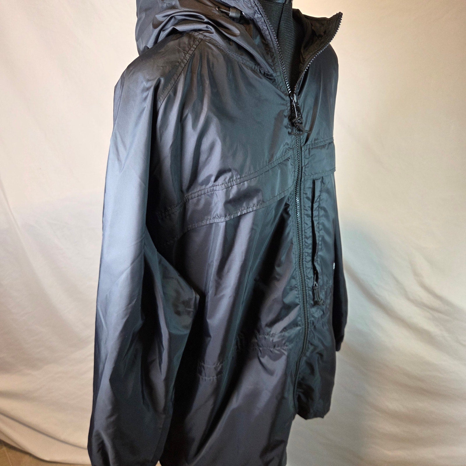 Vintage 1998 Columbia Packable Hooded Rain Jacket Women's XL Black Full Zip