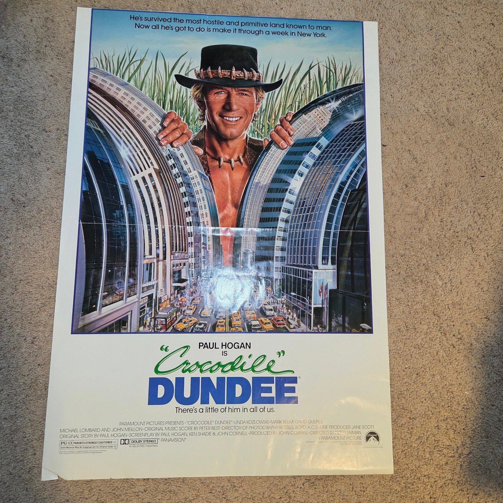 Original 1986 Crocodile Dundee Movie Poster One Sheet Paul Hogan 27x39