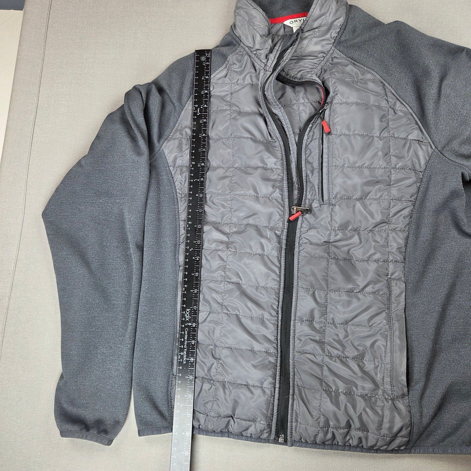 Orvis Hybrid Quilted Full Zip Jacket Mens Large Gray Stretch Fleece Coat