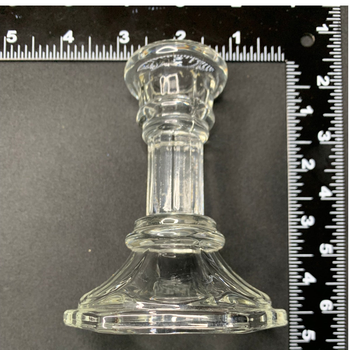 Clear Pressed Glass Taper Candle Holder Hexagon Base Fluted Column Single