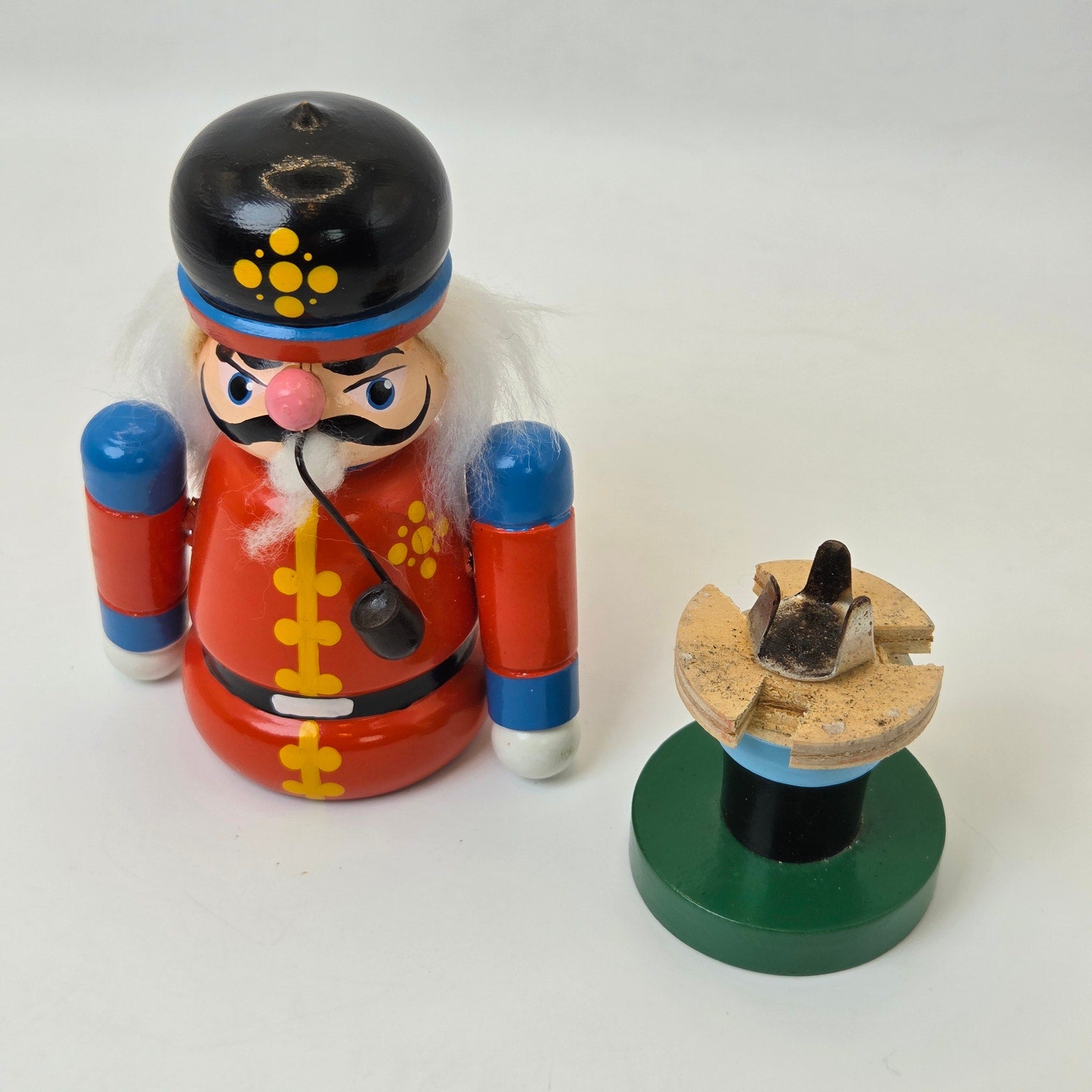 Vintage German Räucherfigur Wooden Incense Smoker Soldier with Pipe 6"