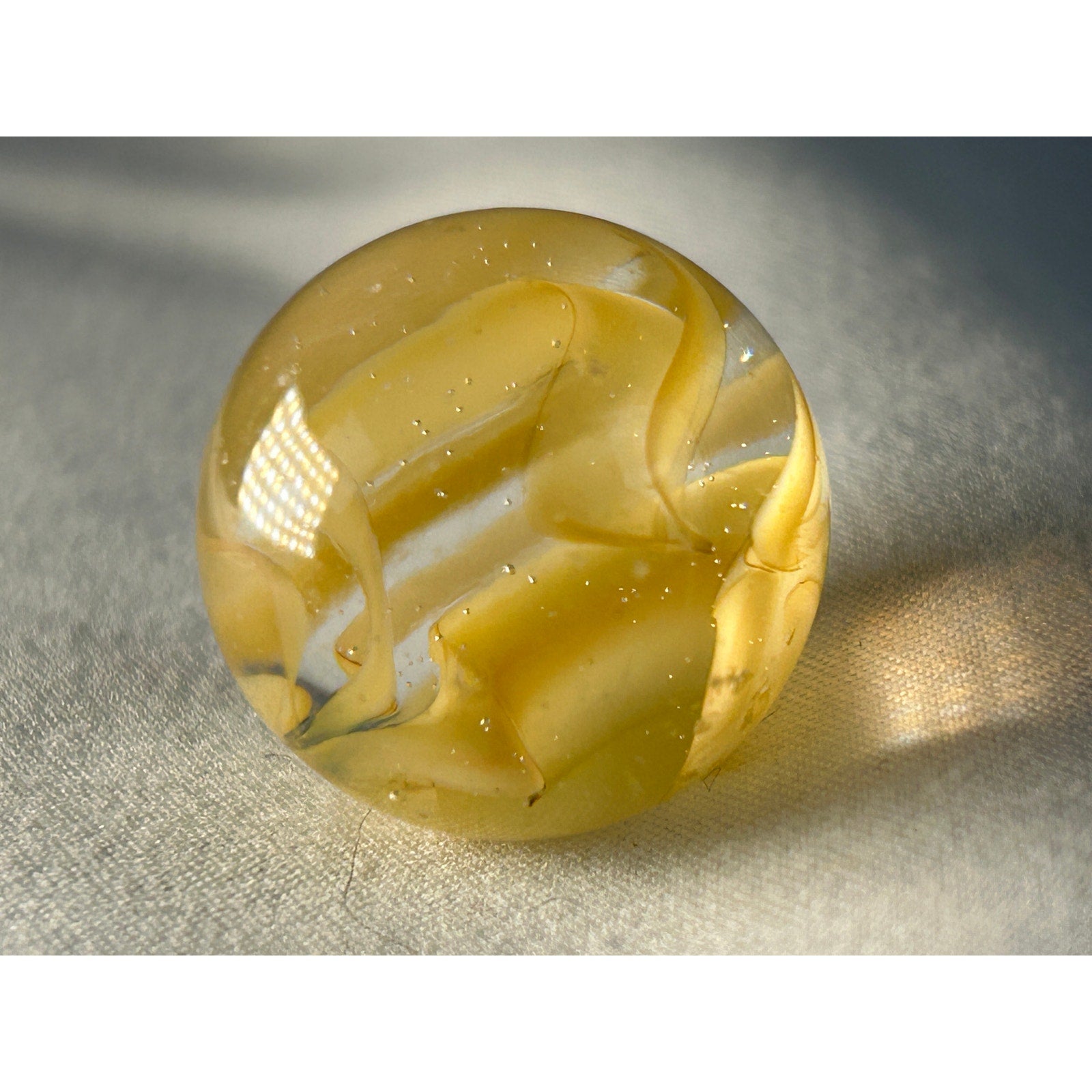 Handmade Style Yellow Ribbon Art Glass Marble 0.7 Inch Swirl Clear Base