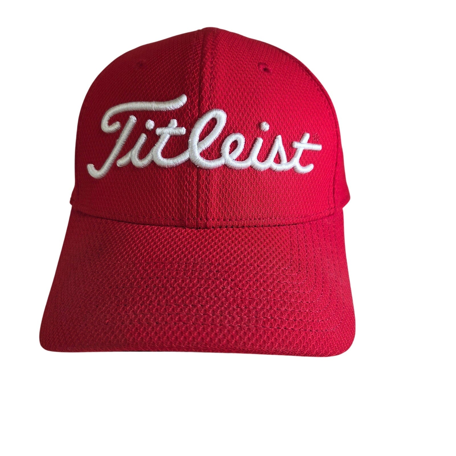 Titleist M/L Red Golf Cap A-Flex Fitted Mesh Polyester Hat White Logo