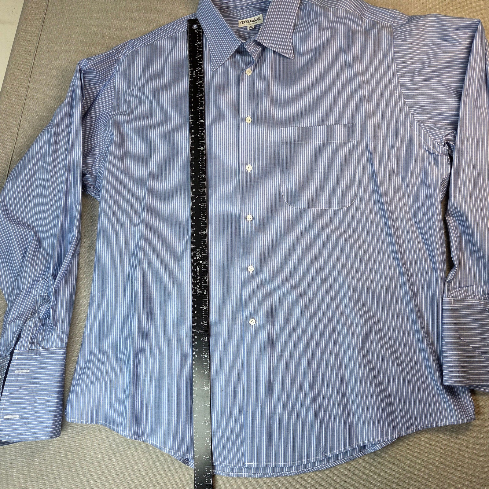 Giorgio Armani Le Collezioni Blue Stripe French Cuff Dress Shirt 17 34/35