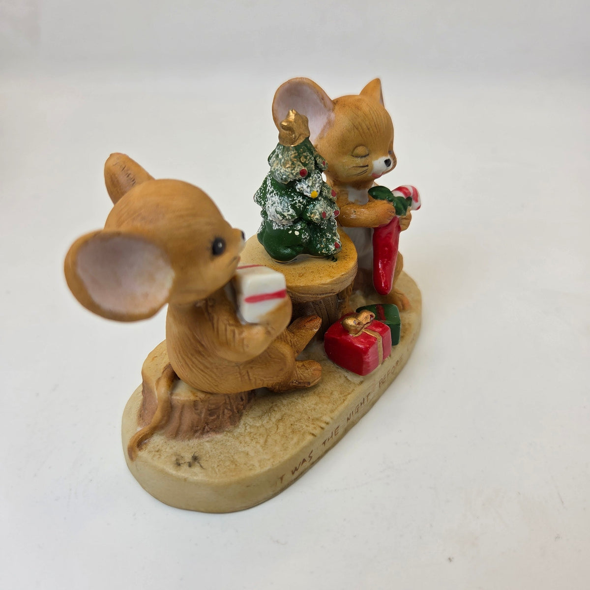 Enesco Night Before Christmas Mice Figurine Tree Taiwan Holiday Decor 3"