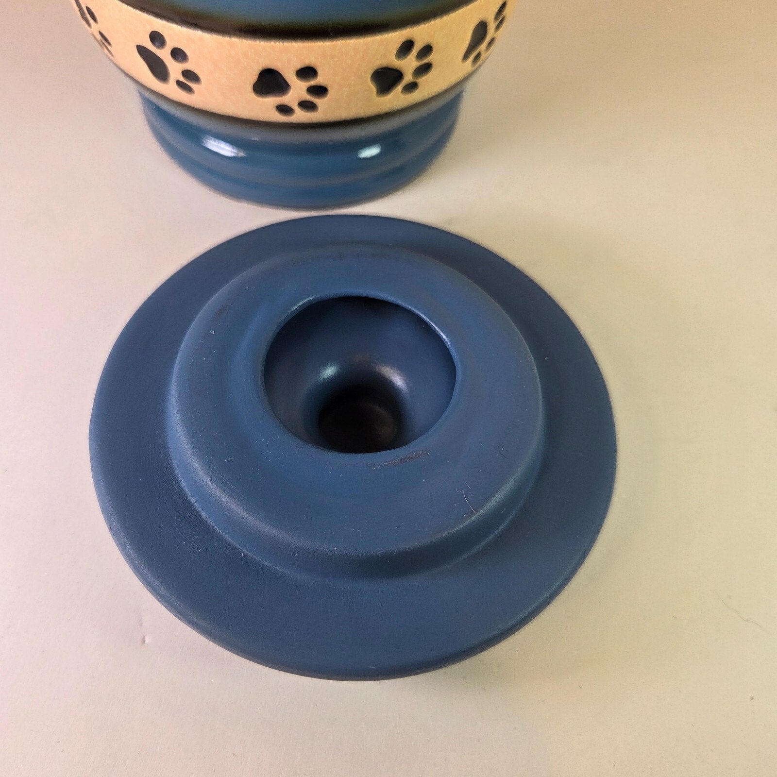 7" Blue Paw Print Ceramic Urn
