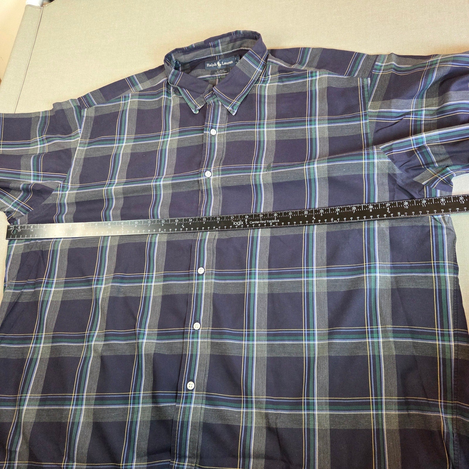Vintage Ralph Lauren Blake XXL Plaid Button Down Shirt Blue Green Cotton